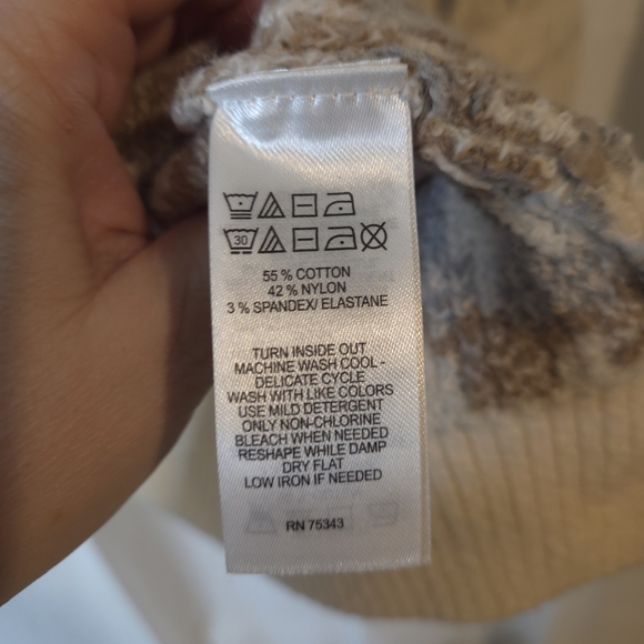 London Kaye Nordic Pattern Cowl Neck Cotton Blend Sweater - Cream Grey Size L - Picture 6 of 8